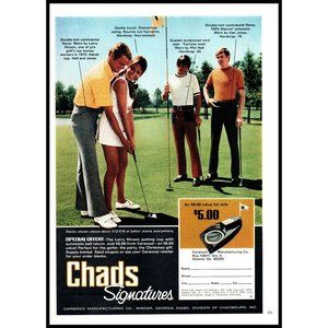 1971 Chads Signatures Golf Clothing Larry Hinson Putting Cup Vintage Print Ad